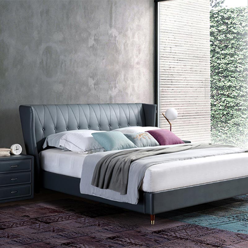 Vollleder umwickeltes Massivholzbett